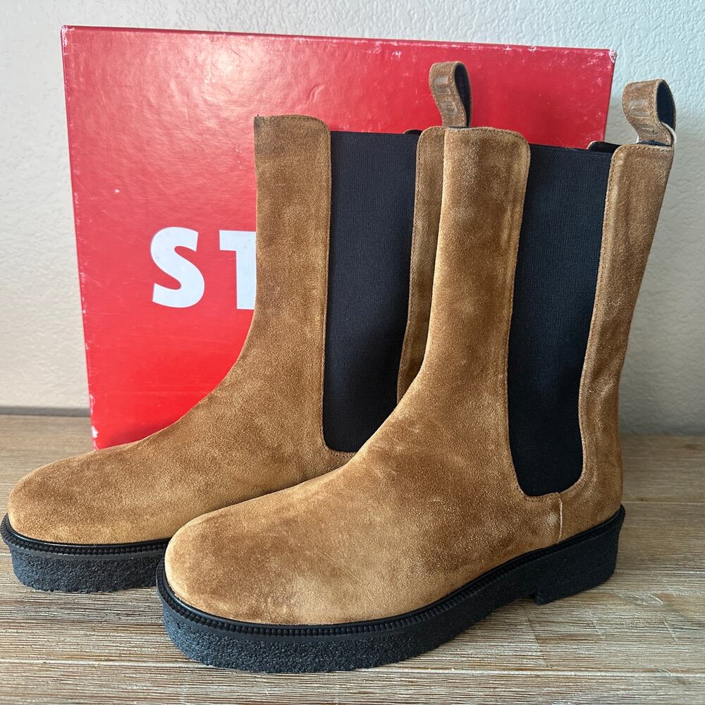 Staud Brown Suede Chelsea Palomino Boots, Mid Shaft, Quiet Luxury, size 40 NIB - Picture 1 of 11